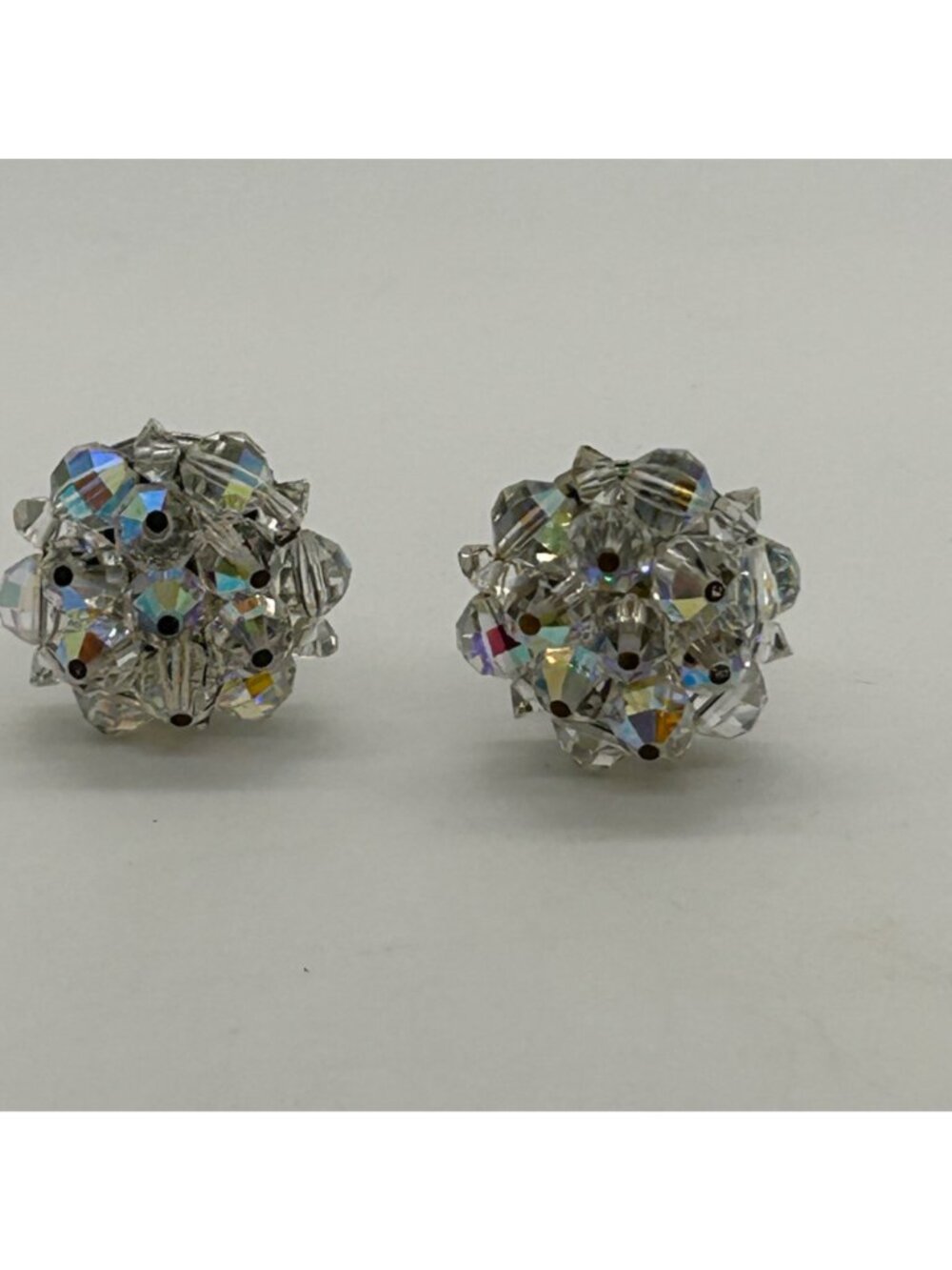 Laguna Vintage Clip-on Aurora Borealis Crystal Cluster Earrings Iridescent - Picture 12 of 16